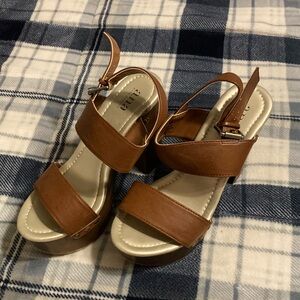 a.n.a Brown Platform Heels with Faux Leather Straps and Buckle